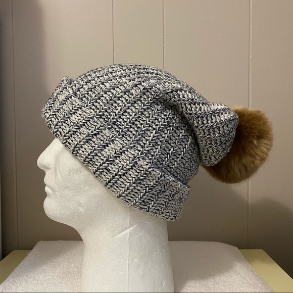 Love your melon navy and white slouch beanie hat with removable Pom Pom - Picture 5 of 6